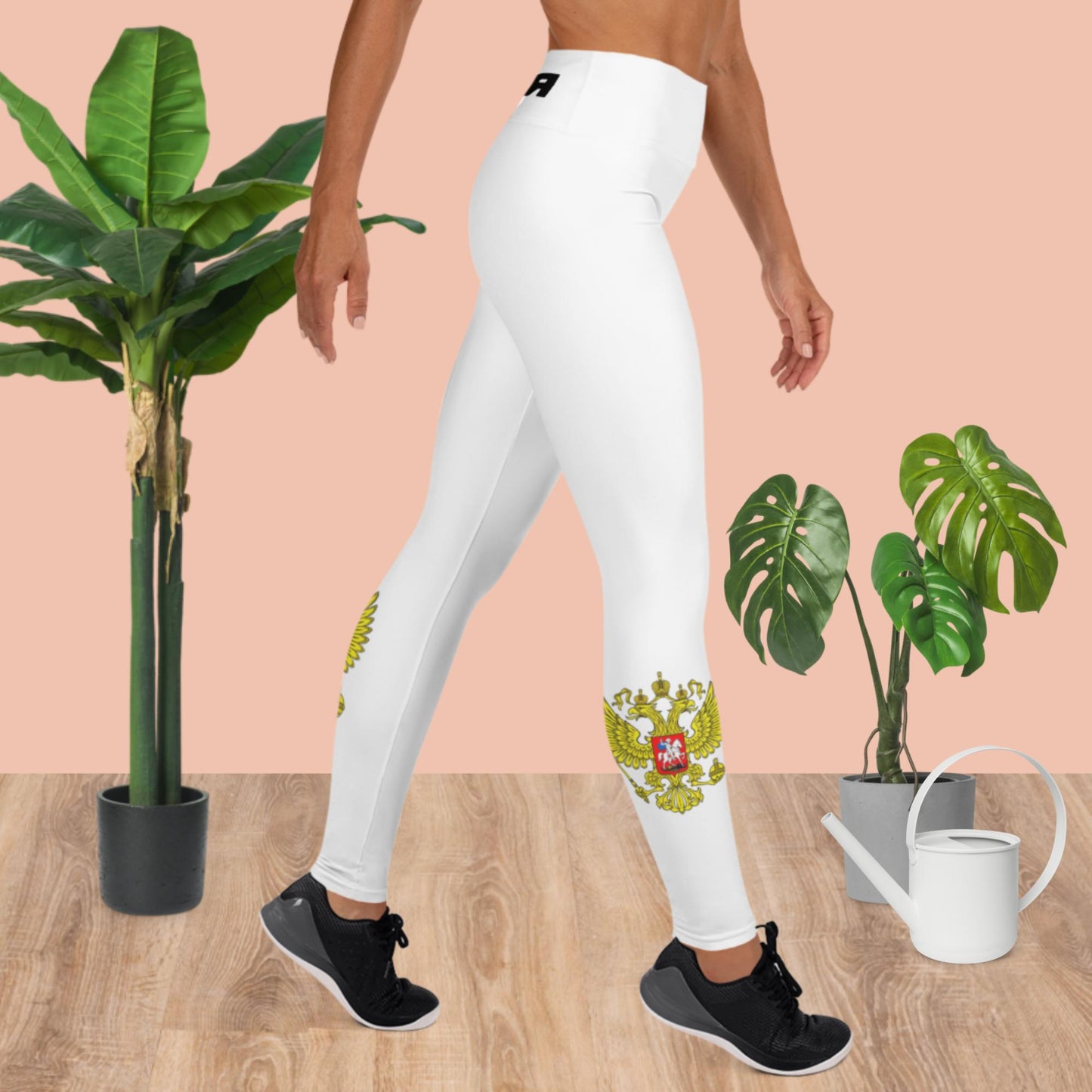 Yoga-Leggings mit Russland-Wappen in weiß