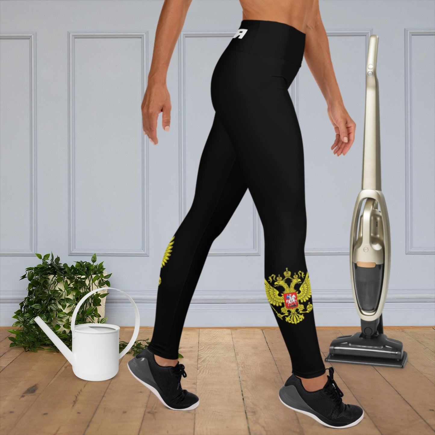 Yoga-Leggings mit Russland-Wappen in schwarz