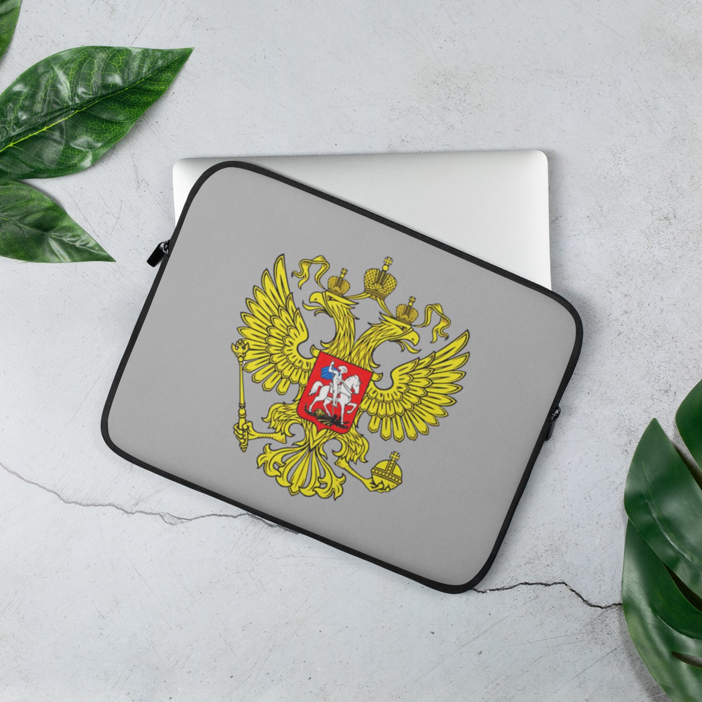 Laptop-Tasche mit Russland-Wappen in hellgrau
