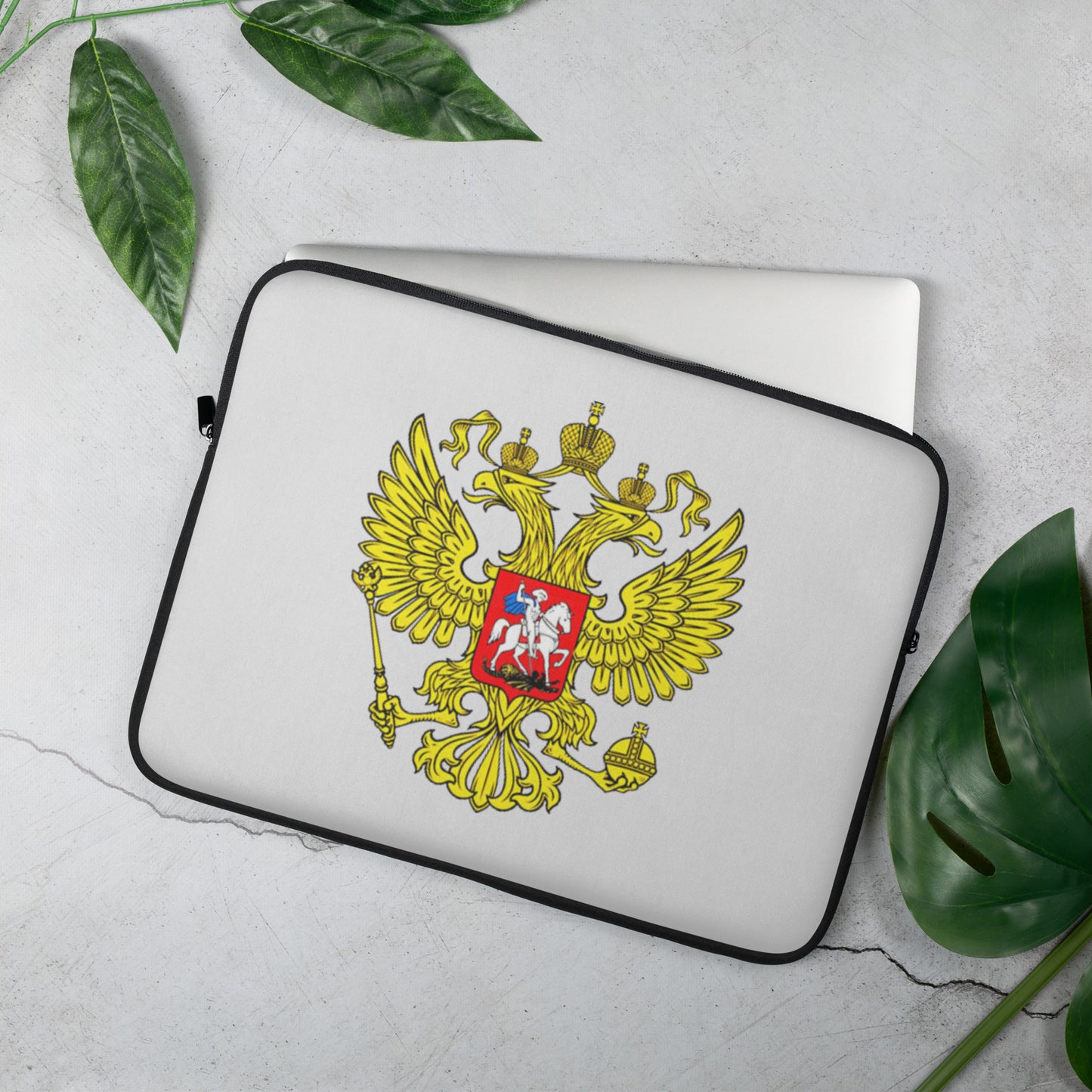 Laptop-Tasche mit Russland-Wappen in weiß-grau