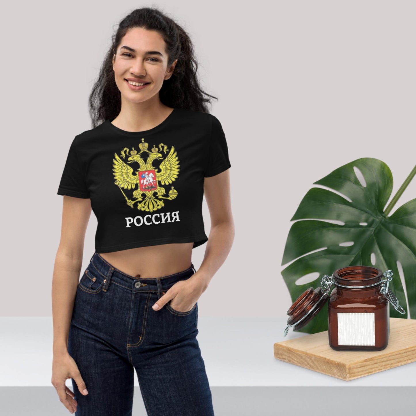 Russland Bio-Crop-Top bauchfrei schwarz