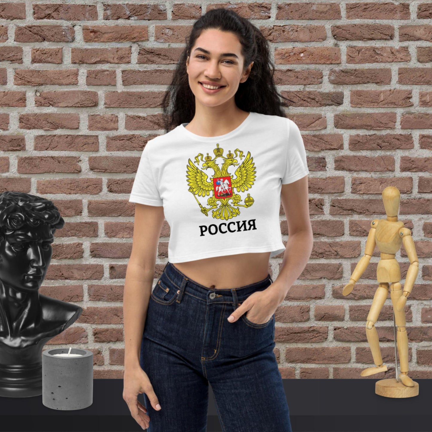 Russland Bio-Crop-Top bauchfrei weiß