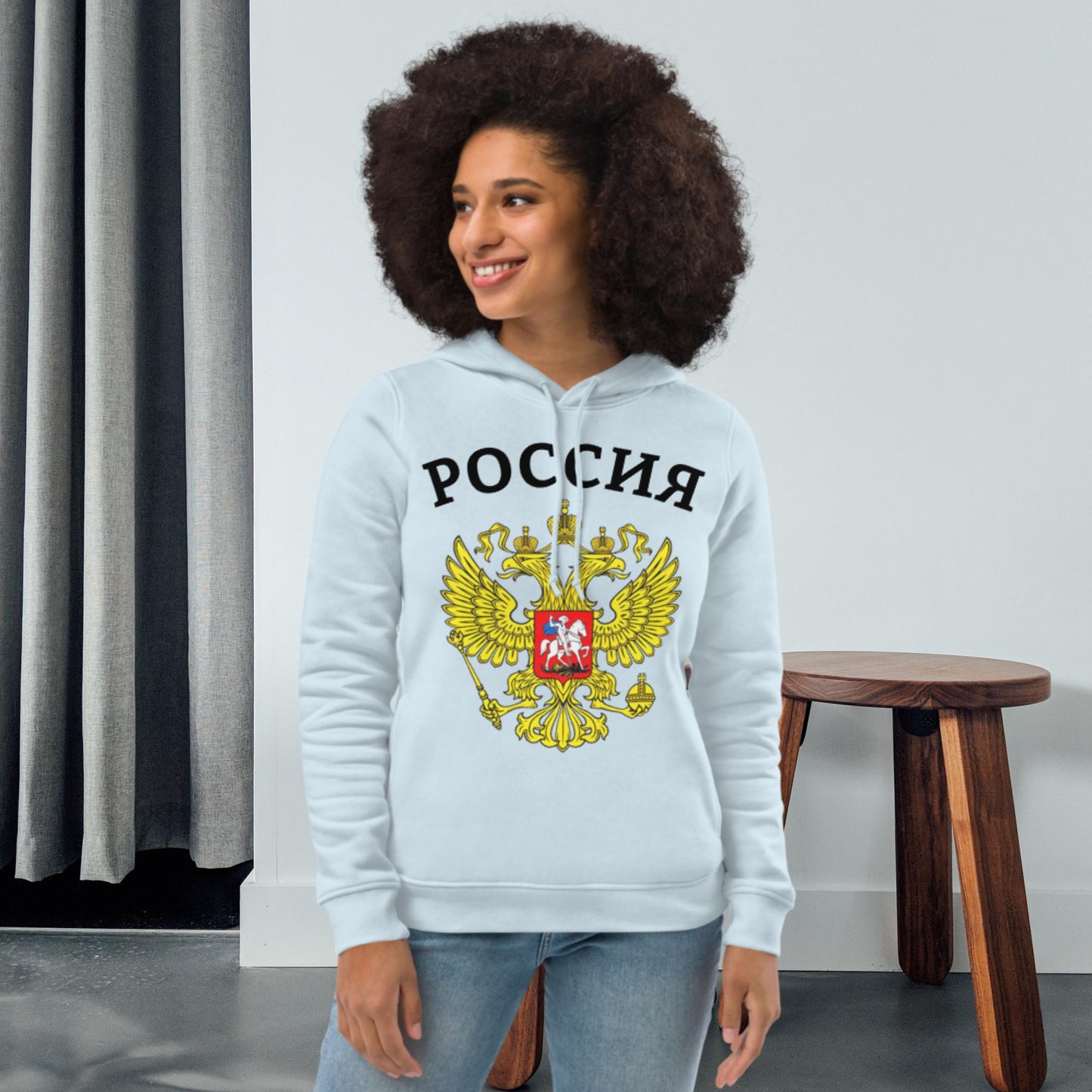 Enganliegender Bio-Hoodie für Damen mit Russland-Wappen in verschiedenen Farben