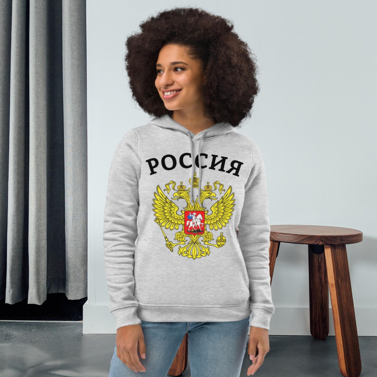 Enganliegender Bio-Hoodie für Damen mit Russland-Wappen in verschiedenen Farben
