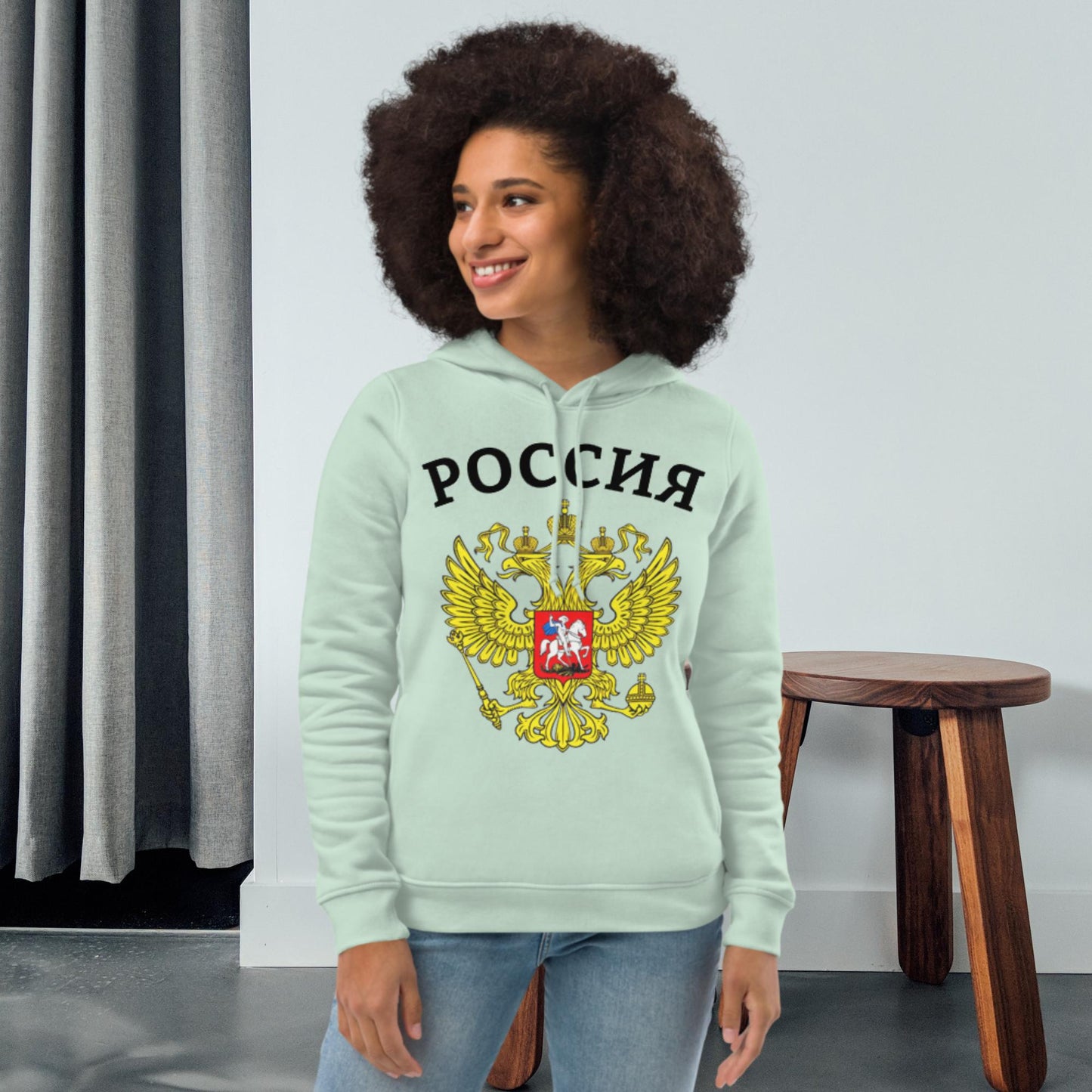Enganliegender Bio-Hoodie für Damen mit Russland-Wappen in verschiedenen Farben
