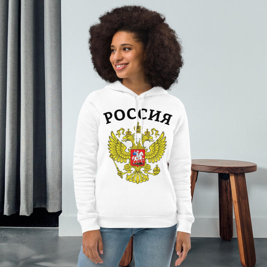 Enganliegender Bio-Hoodie für Damen mit Russland-Wappen in verschiedenen Farben