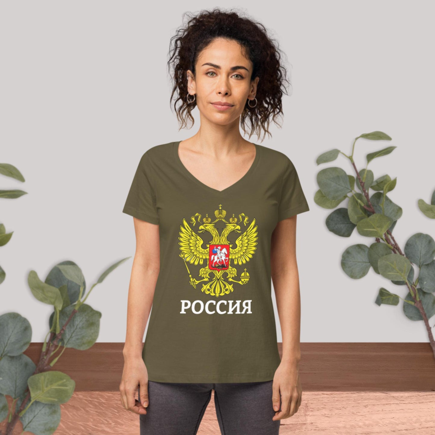 Russland Damen-T-Shirt, eng anliegend mit V-Ausschnitt, in verschiedenen Farben