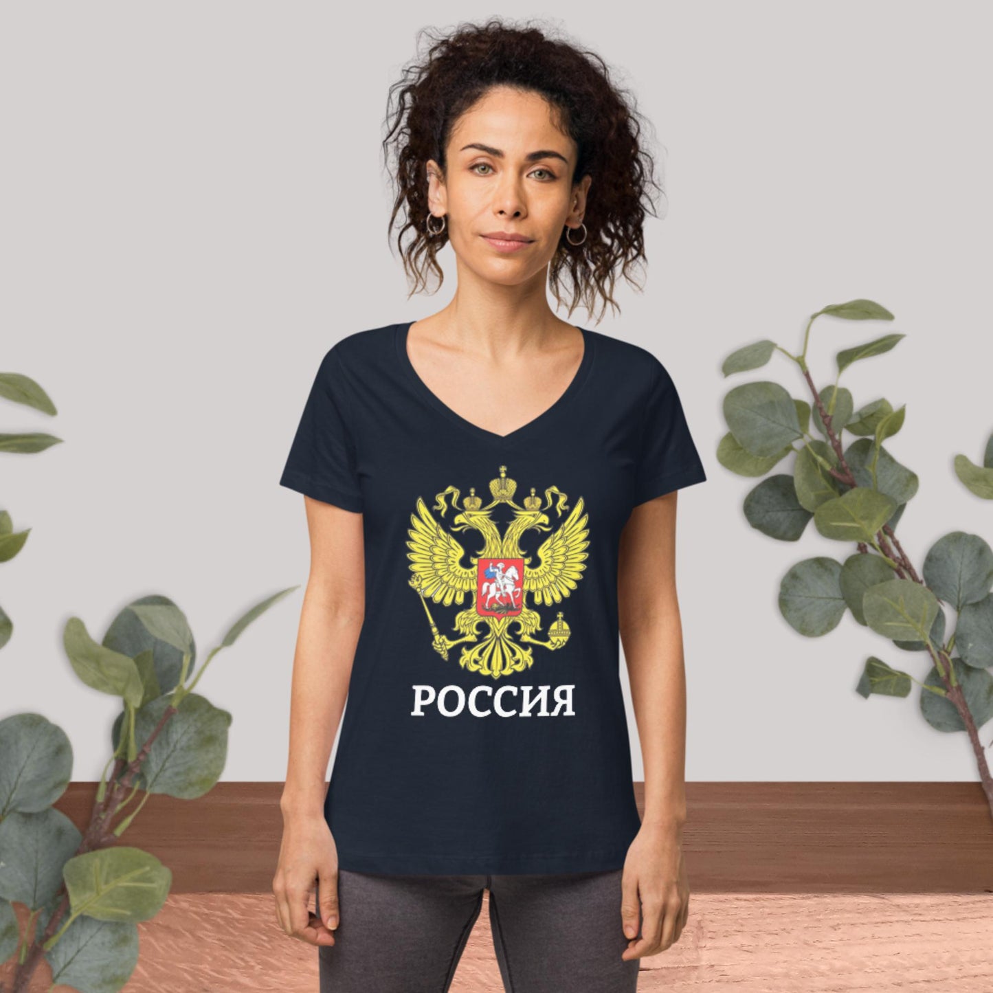 Russland Damen-T-Shirt, eng anliegend mit V-Ausschnitt, in verschiedenen Farben