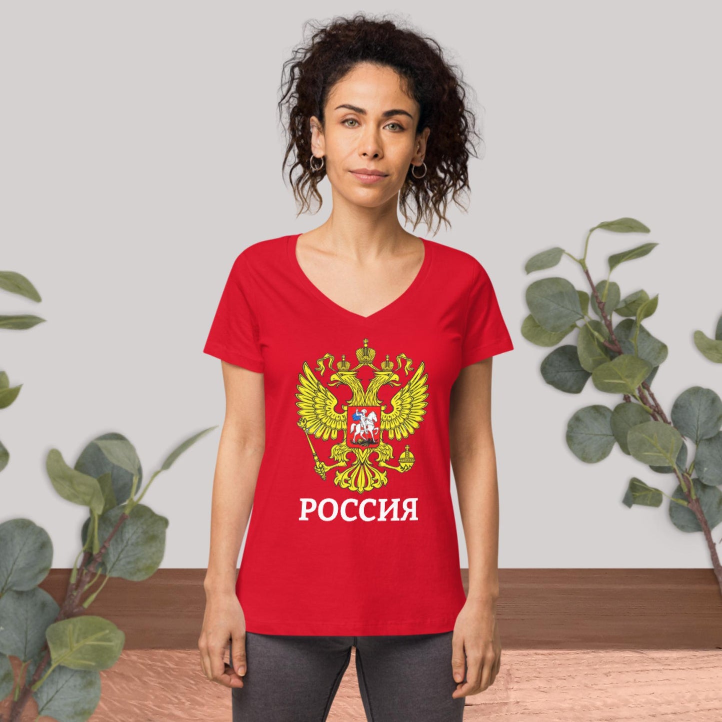 Russland Damen-T-Shirt, eng anliegend mit V-Ausschnitt, in verschiedenen Farben