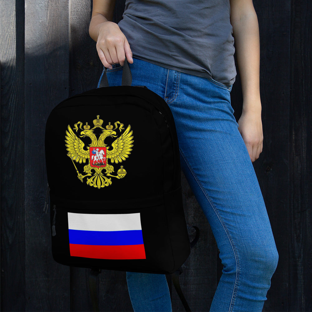 Rucksack mit Russland-Wappen und Flagge in schwarz