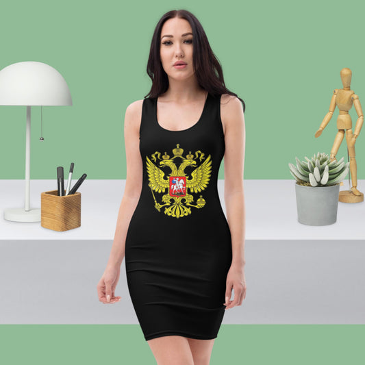 Tank-Top-Kleid mit Russland-Wappen in schwarz