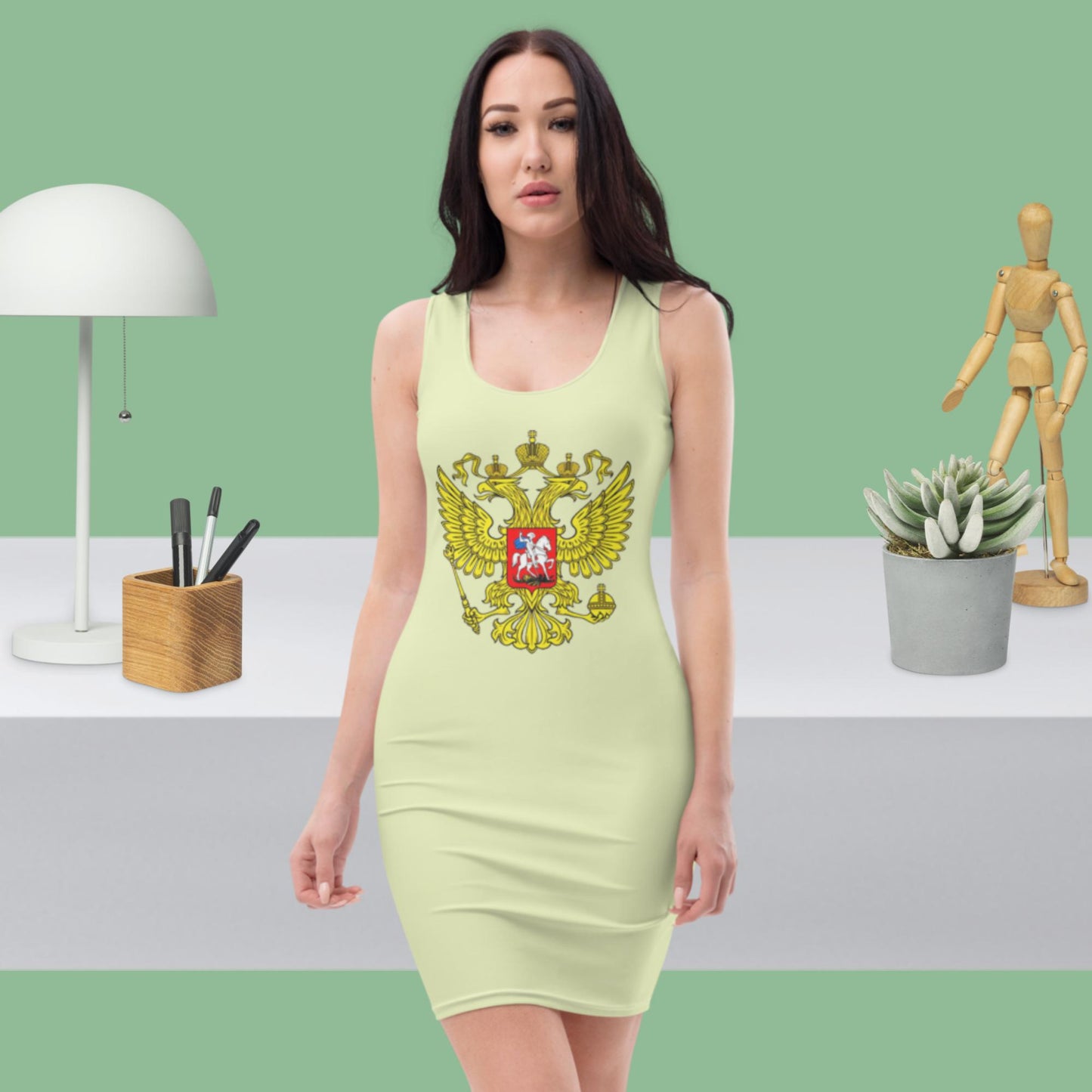 Tank-Top-Kleid mit Russland Wappen in hellgrün (snow flurry)