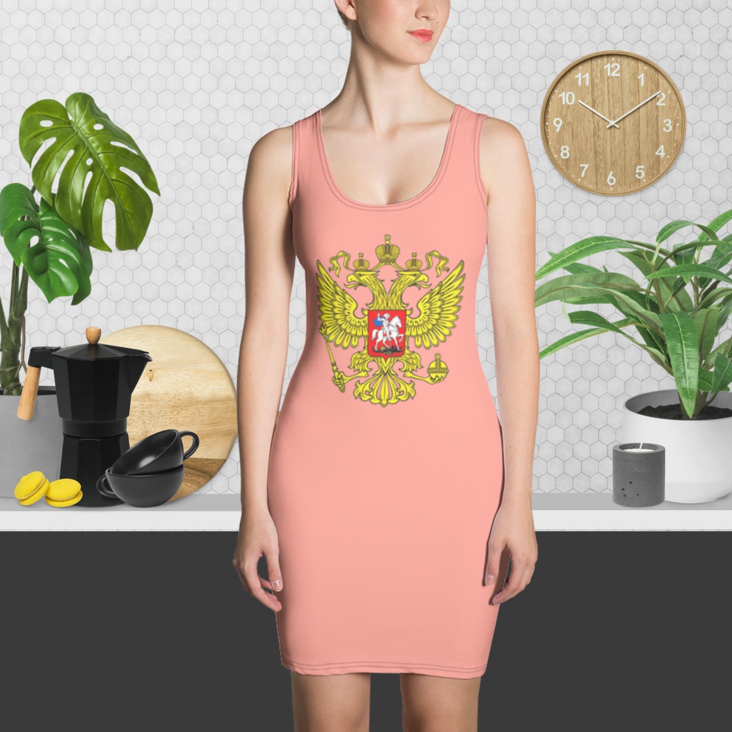 Tank-Top-Kleid mit Russland-Wappen in rosa