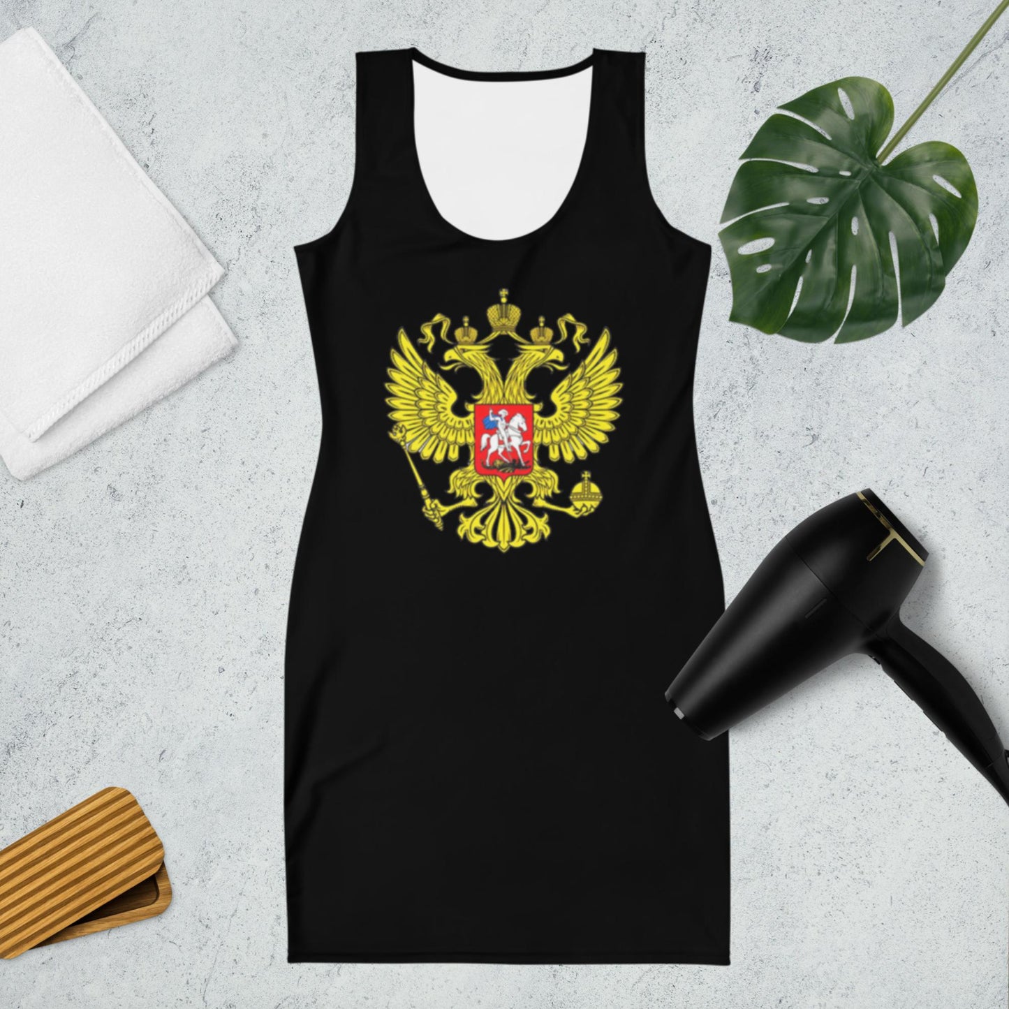 Tank-Top-Kleid mit Russland-Wappen in schwarz