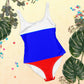 Einteiliger Badeanzug in Farben der Russischen Flagge und Russland-Wappen hinten