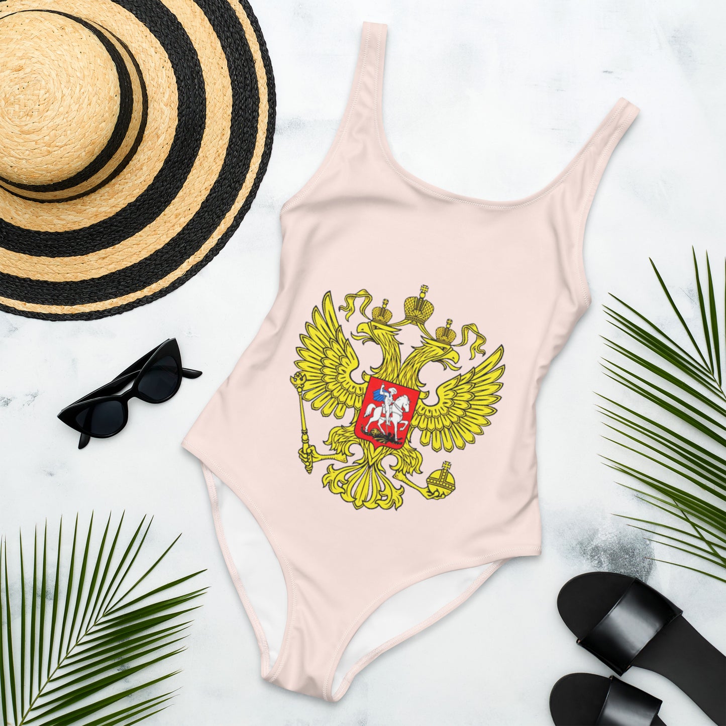 Einteiliger Badeanzug mit Russland-Wappen in wisp pink