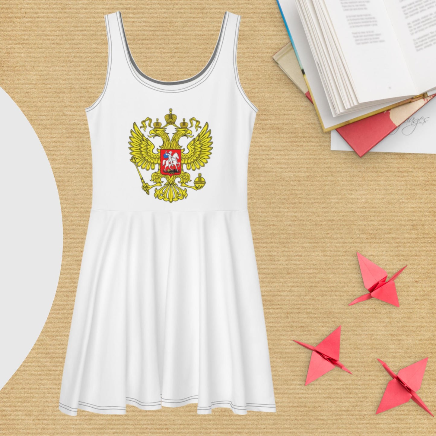 Skater-Kleid mit Russland-Wappen in weiß