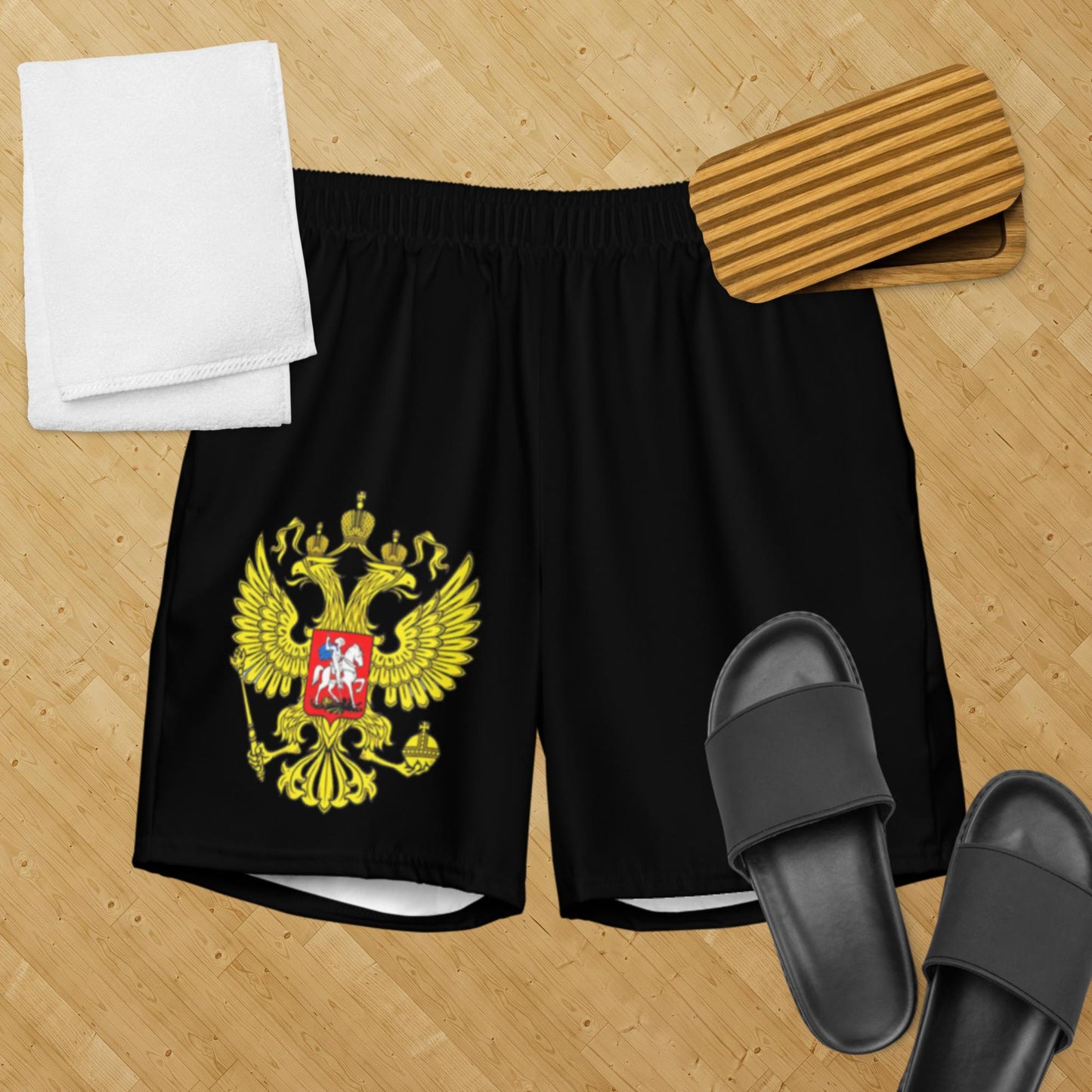 Herren-Badehose mit Russland-Wappen in schwarz