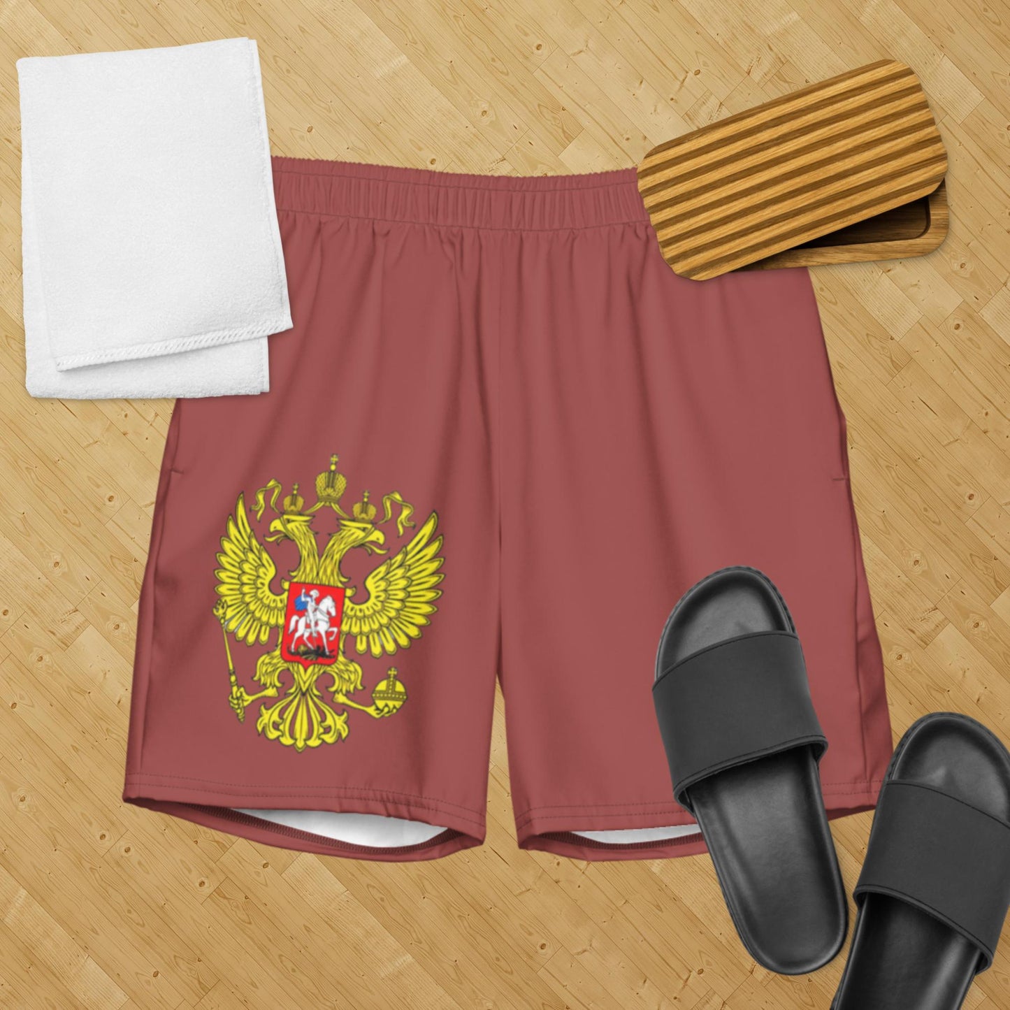 Herren-Badehose mit Russland-Wappen in braun