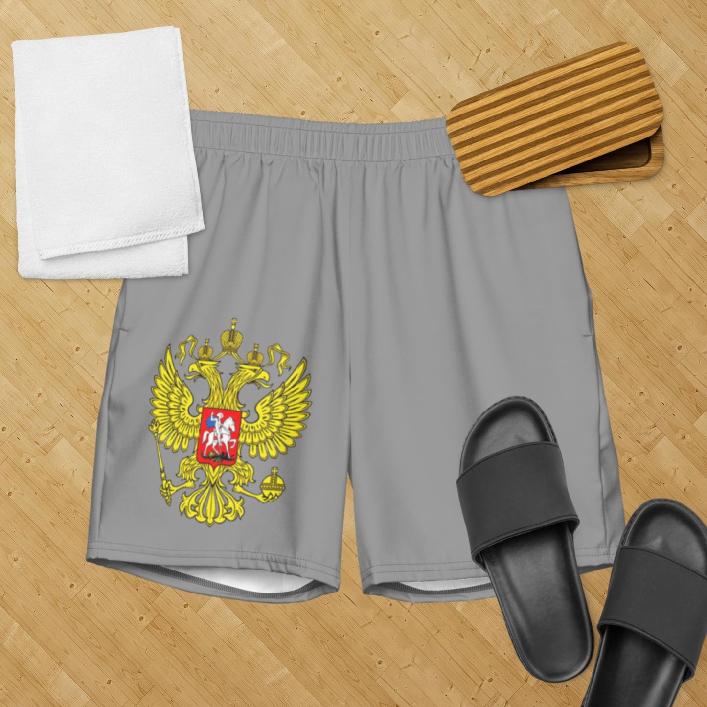 Herren-Badehose mit Russland-Wappen in nobelgrau