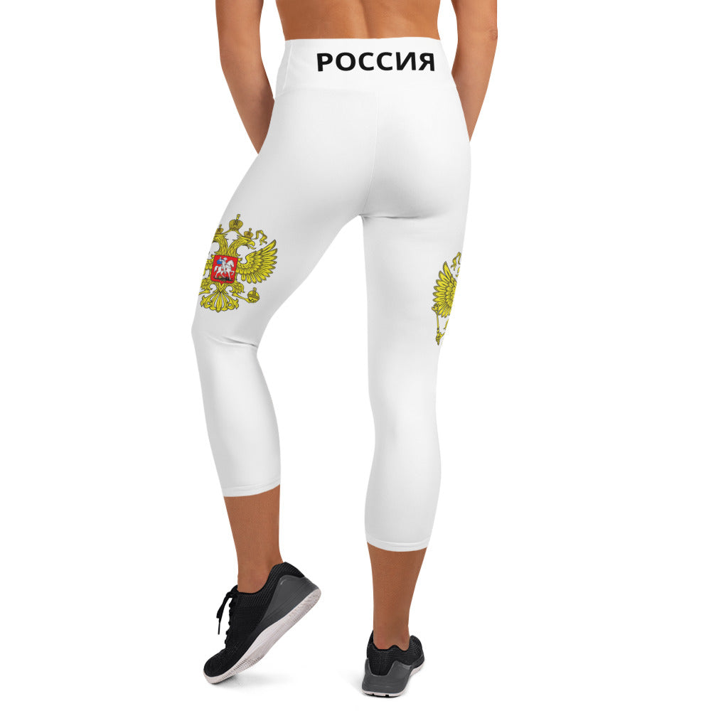 Yoga-Capri-Leggings mit Russland-Wappen in weiß