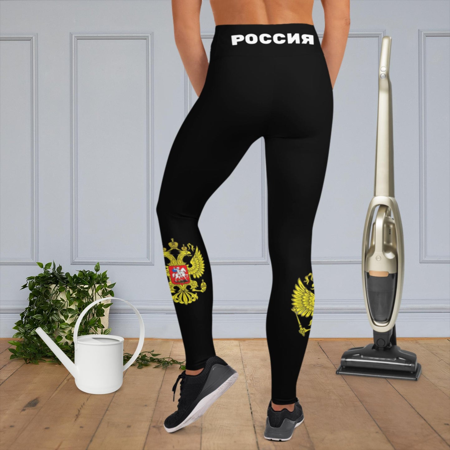 Yoga-Leggings mit Russland-Wappen in schwarz