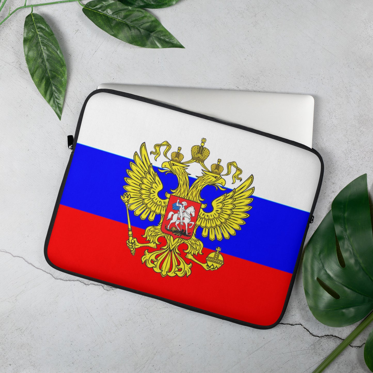 Laptop-Tasche in Farben der Russischen Flagge mit Wappen