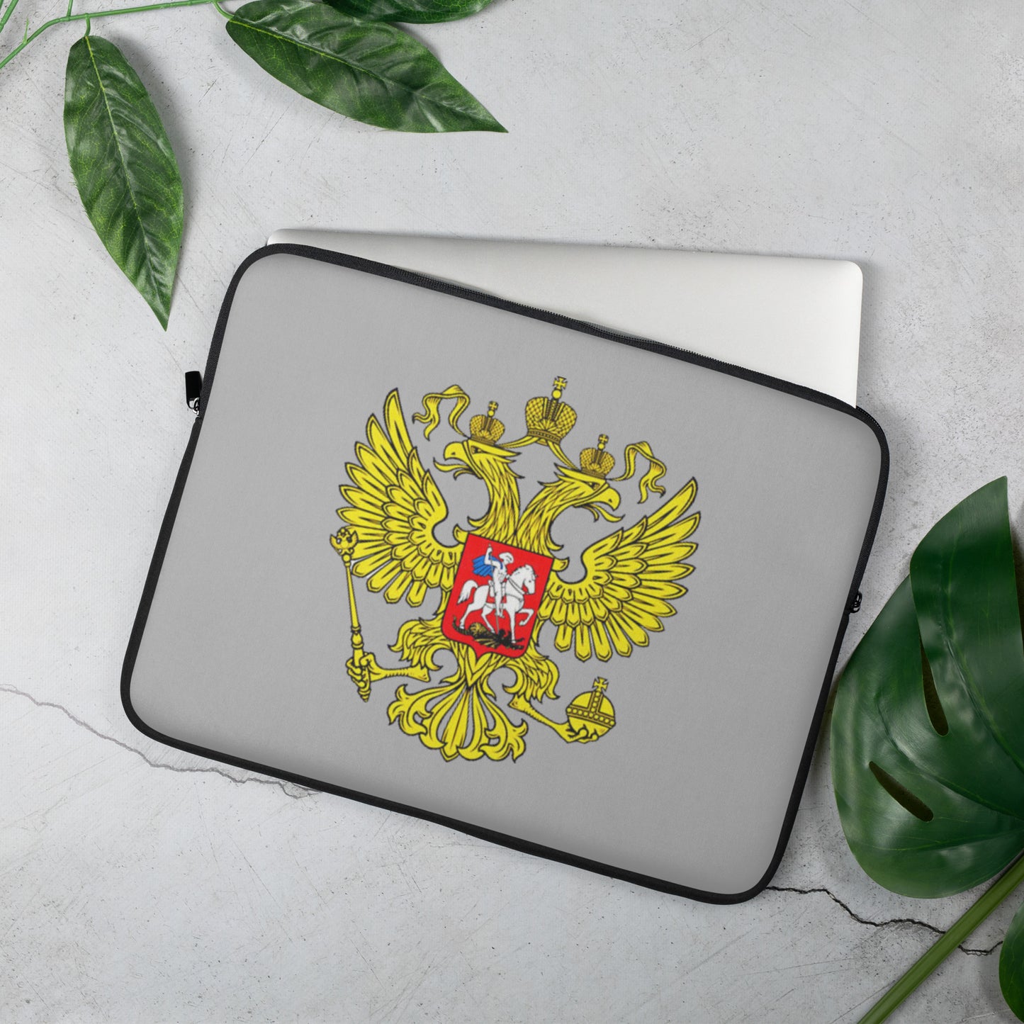 Laptop-Tasche mit Russland-Wappen in hellgrau