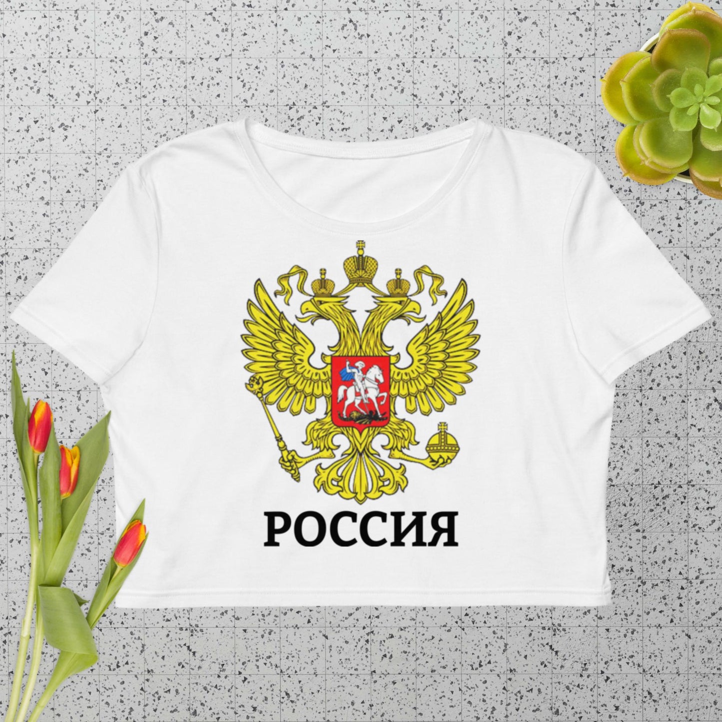 Russland Bio-Crop-Top bauchfrei weiß