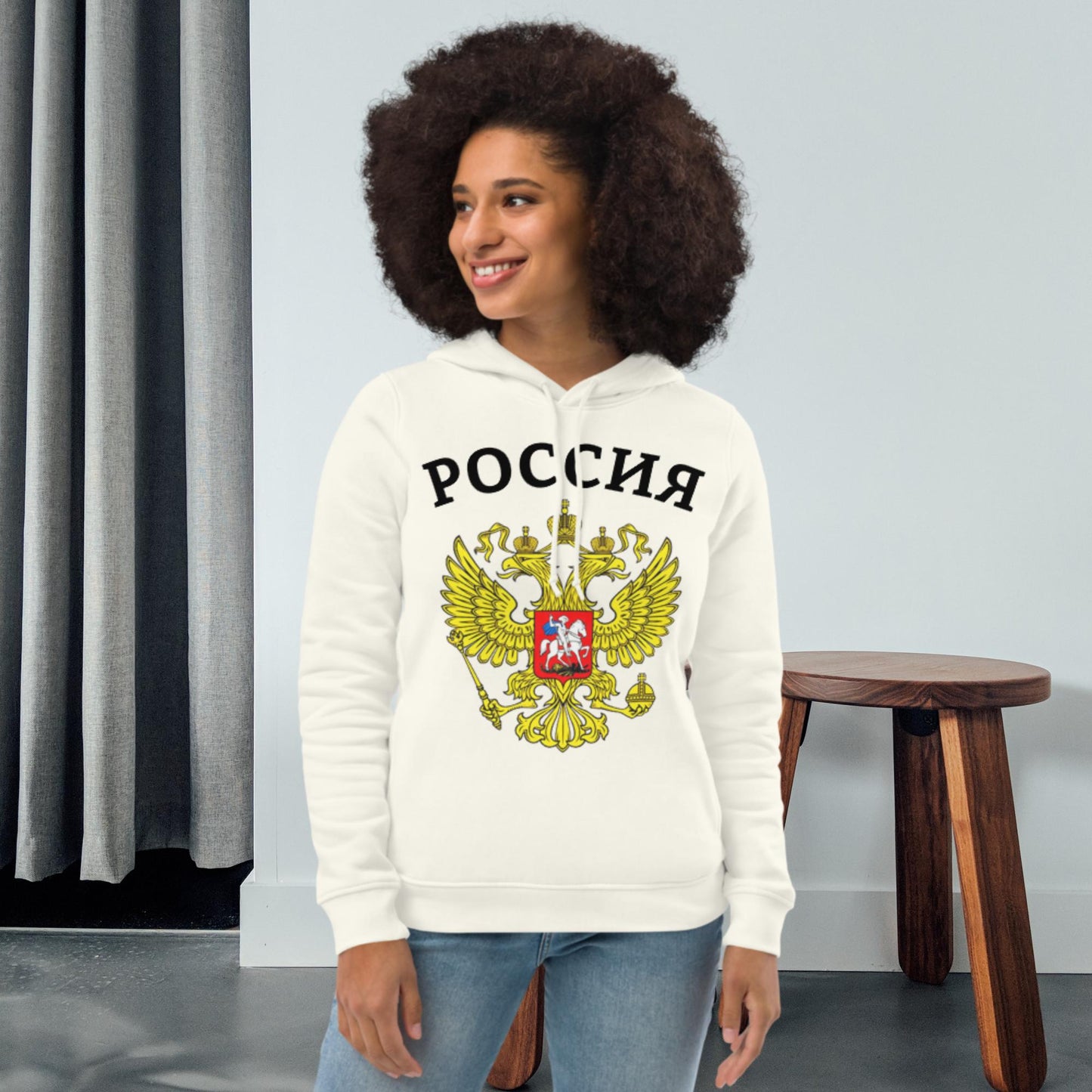 Enganliegender Bio-Hoodie für Damen mit Russland-Wappen in verschiedenen Farben